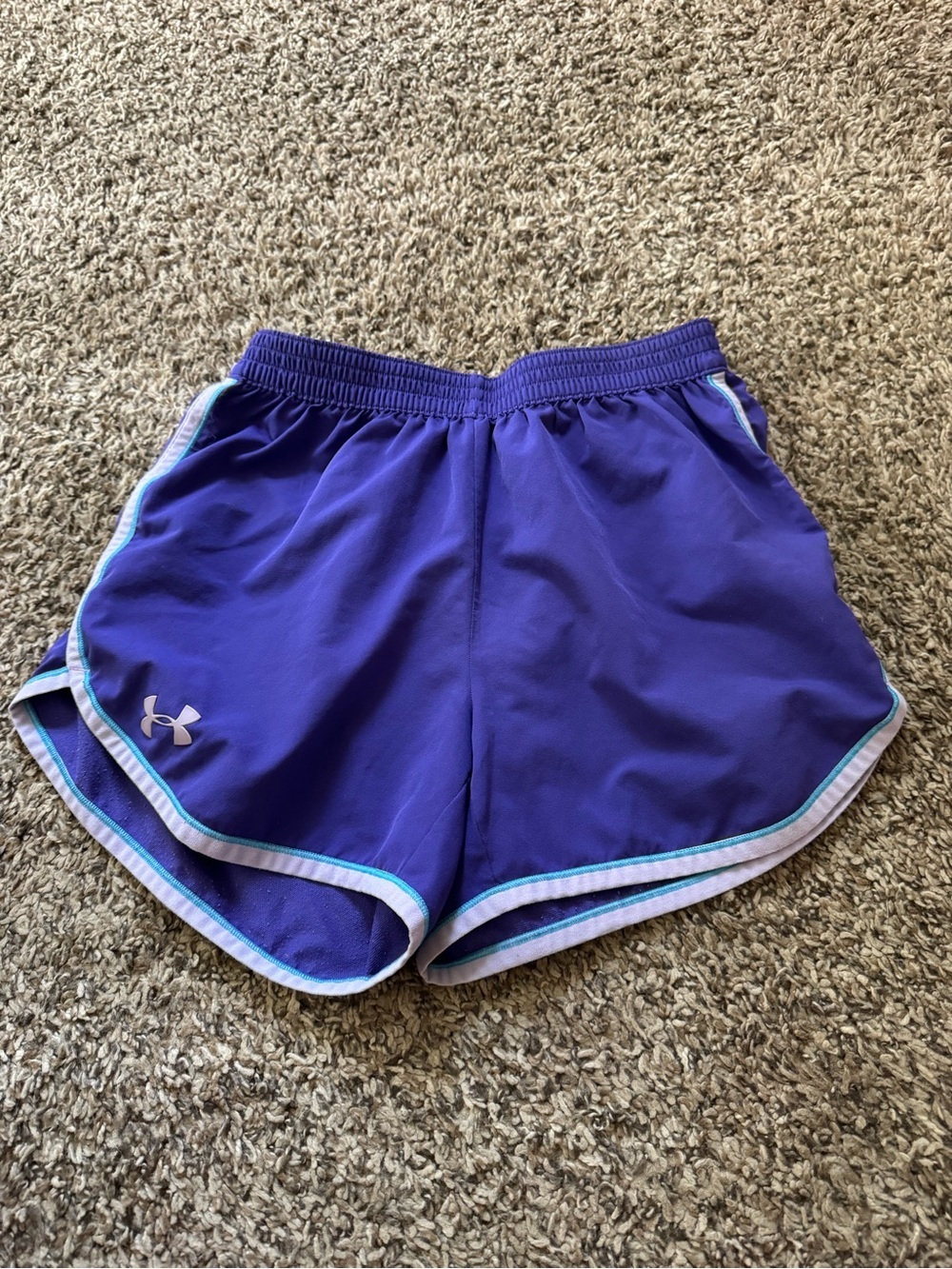 Under Armour Women's Purple Athletic Shorts with Light Blue Trim